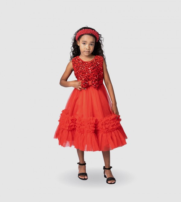 SequinsBow Detail Flared Tutu Dress
