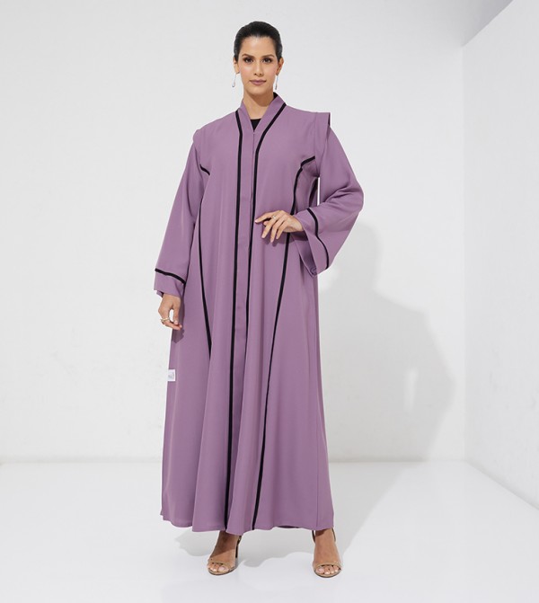 Piping Detailed Long Sleeves Open Abaya