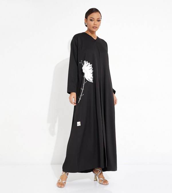Embroidered 3D-Floral Applique Abaya