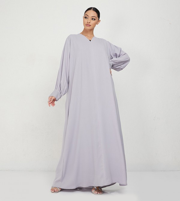Solid V-Neck Long Sleeves Abaya