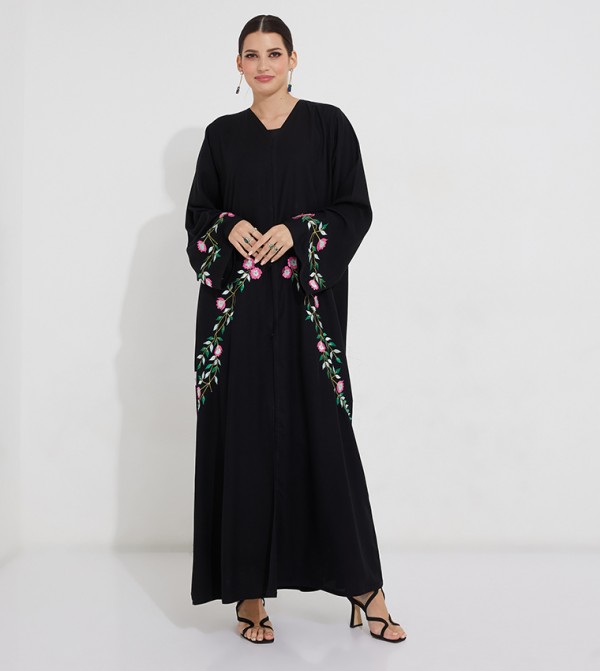 Embroidered Crepe Open Abaya