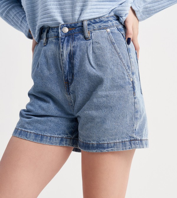 Button Closure Denim Shorts
