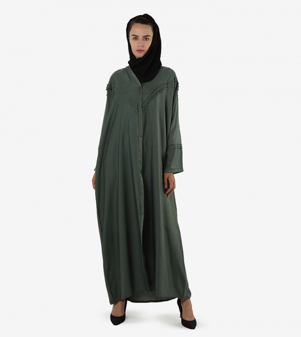 Long Sleeves Open Front Hook Closure V-Neck Abaya