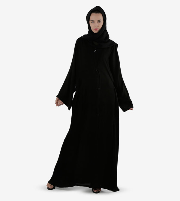 عباية طويلة بأربعة أزرار وأكمام طويلة - أسود