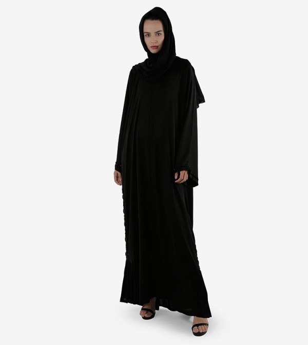 Floral Patterned Open Front Wide Sleeves Abaya