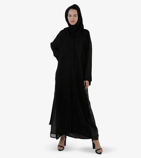 Bead Embellished Wide Sleeves Abaya