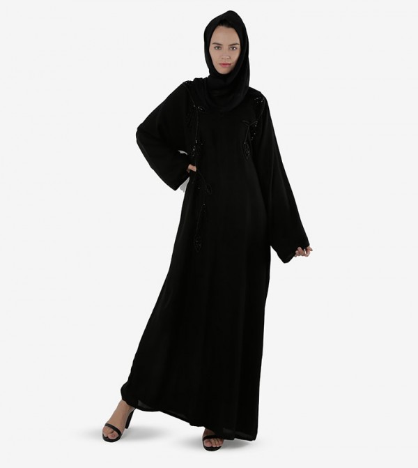 Bead Embellished Wide Sleeves Abaya