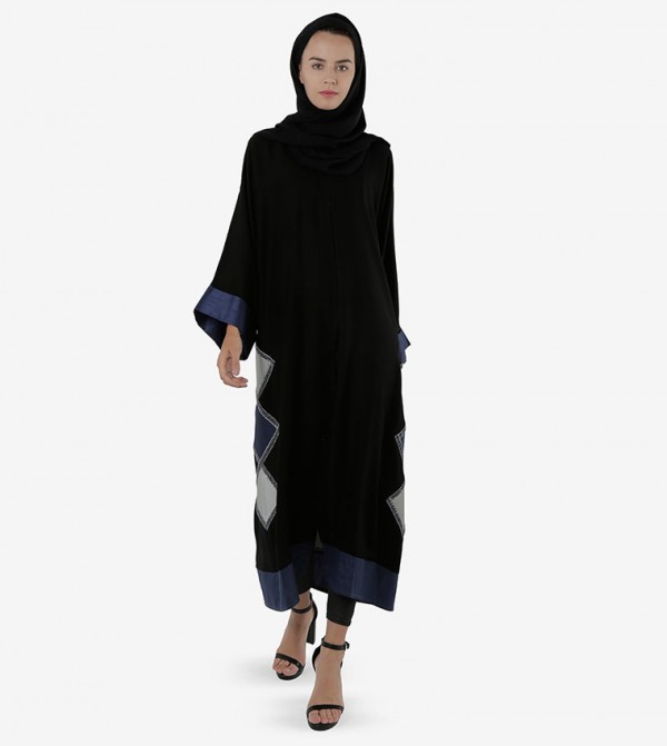 Patch Design Open Front Long Sleeves Abaya