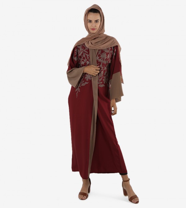 Color Block Long Sleeves V-Neck Abaya