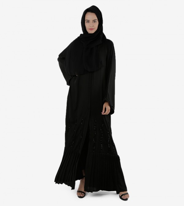 Pleated Long Sleeves Open Front Abaya