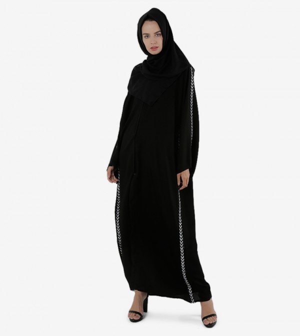 Side Bordered Long Sleeves Round Neck Abaya