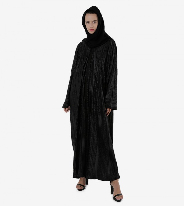 Long Sleeves Open Front Round Neck Abaya