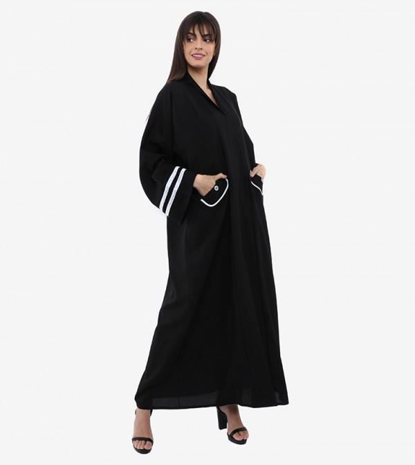 Pocket Detailed V Neck Abaya
