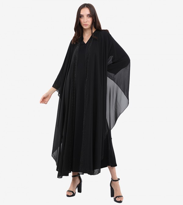 Soild V-Neck Kimono Sleeve Abaya