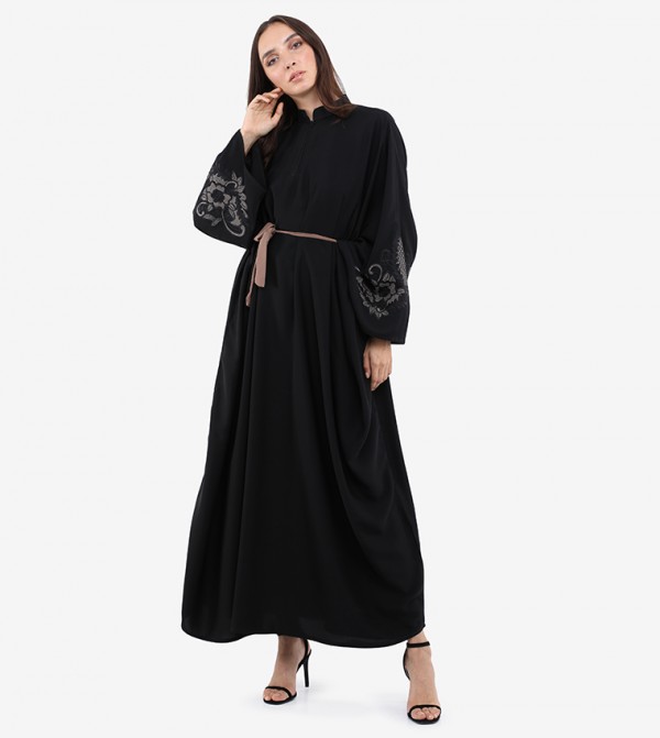 Embroidered High Neck Flared Sleeve Abaya