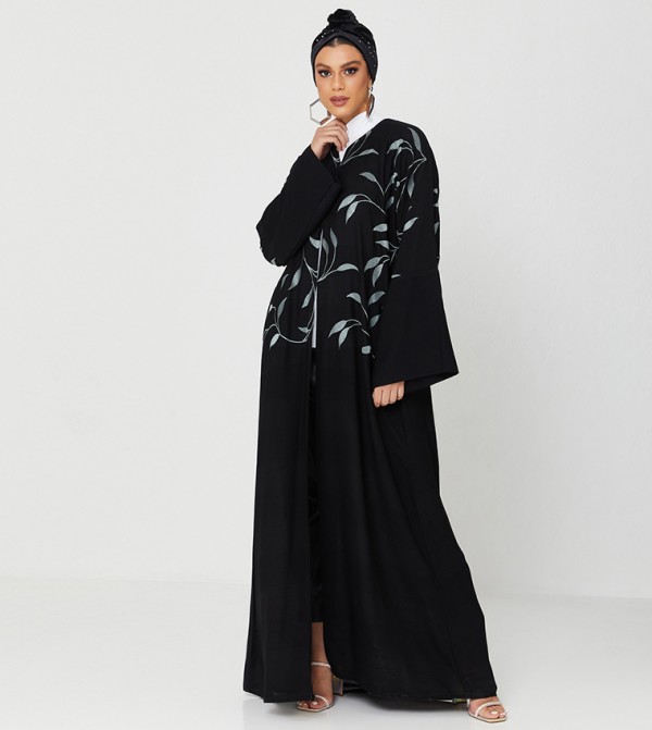 Abaya Design With Frills At Sleeves And Bottom-Black