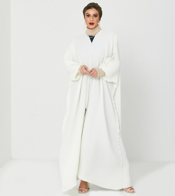 Abaya With Frills-Cream