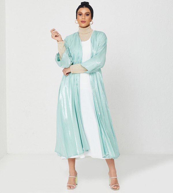 MOiSTREET Blue Pleated Chiffon Abaya - Moistreet