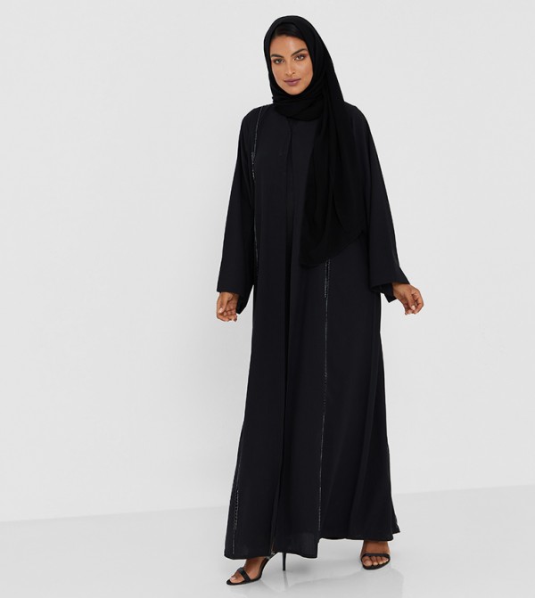 Black Color Abaya With Black Stones Hand Work