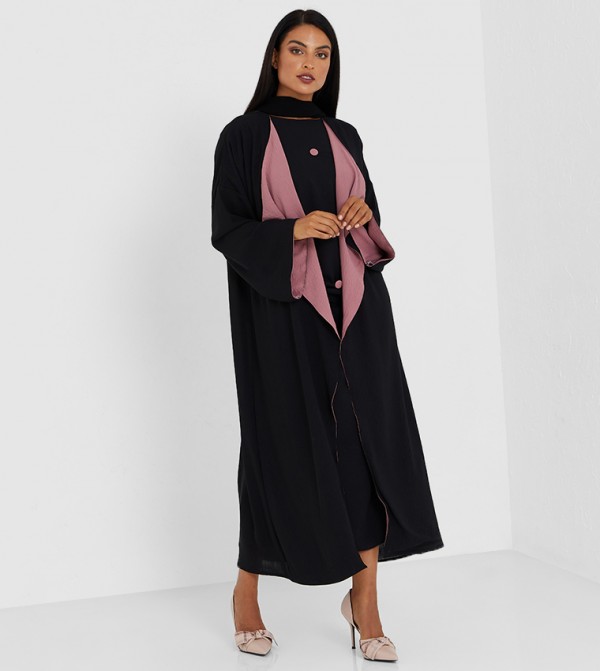 ColoUr Block WaterFall Collared Long Sleeve abaya