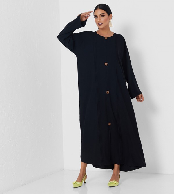 Solid Round Neck Long Sleeves Abaya 