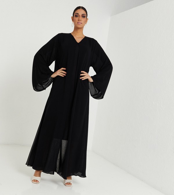 Soild V-Neck Double Layered Abaya