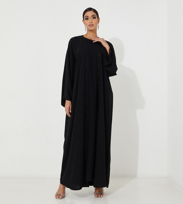 Hand Embroidered Flared Abaya with Inner Dress