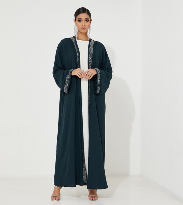 Stone Embellished Flared Abaya with Inner Dress