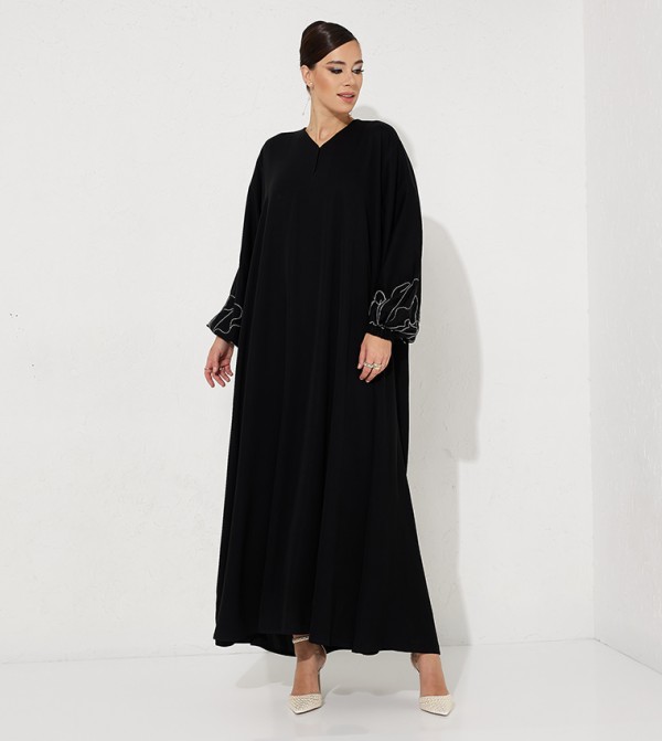Embroidered Elastic Cuff Abaya