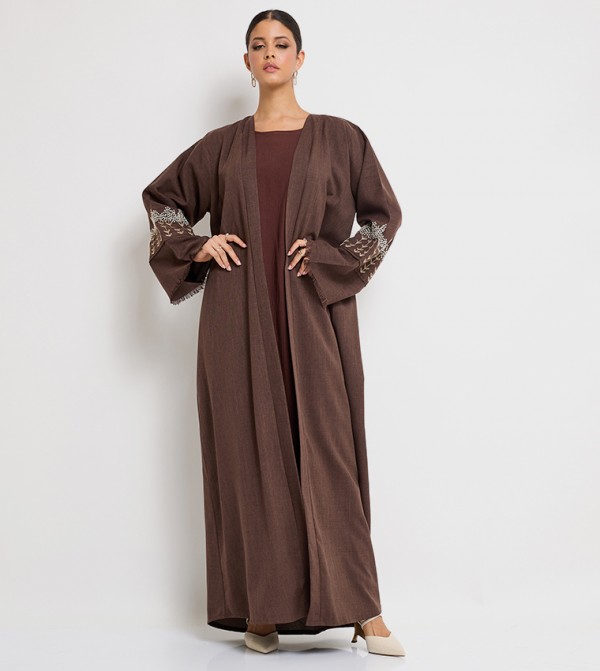 2- Piece Hand Embroidered Flared Abaya