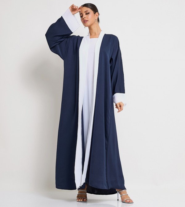 2-Piece Color Block Long Sleeves Open Abaya