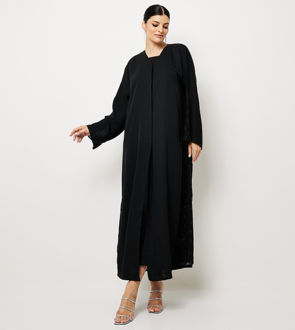 Embroidered Lace Detail Long Sleeves Abaya