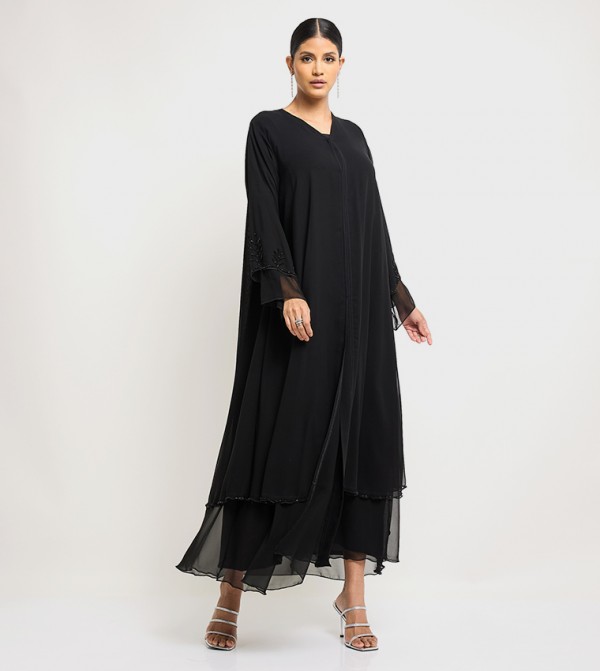 Embellished Piping Detail Long Sleeves Abaya