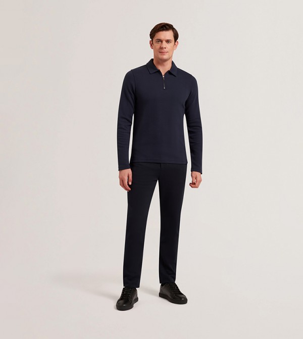 KALEND Herringbone Patterned Polo T-Shirt
