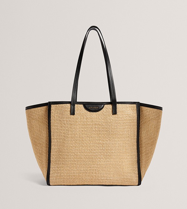 BARNI Contrast Detail Raffia Tote Bag