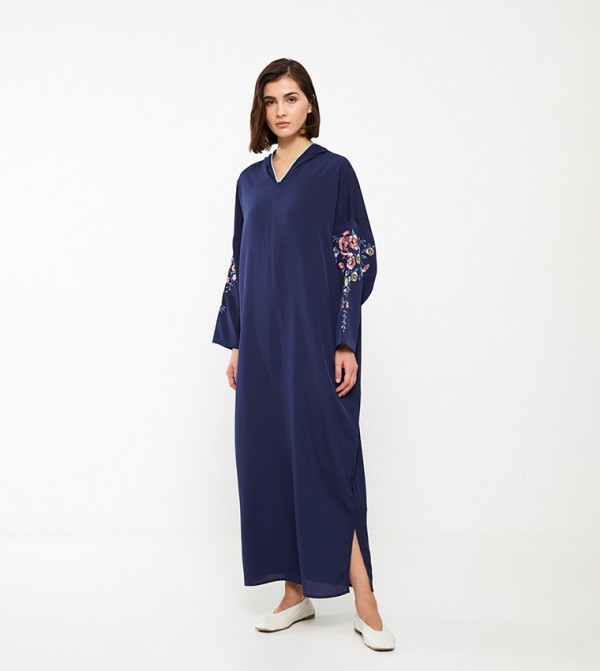 Buy LC Waikiki Embroidered Oversized Hooded Abaya In Navy | 6thStreet Qatar