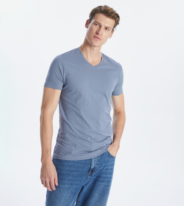 Solid V-Neck Short Sleeves T-Shirt