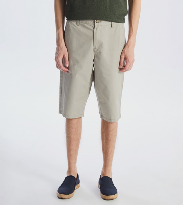 Mid Rise Comfort Fit Gabardine Shorts