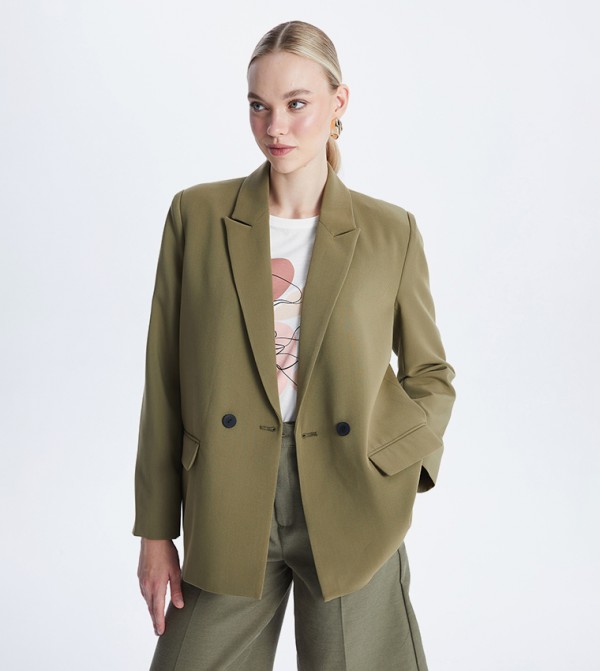 Solid Double Breasted Blazer