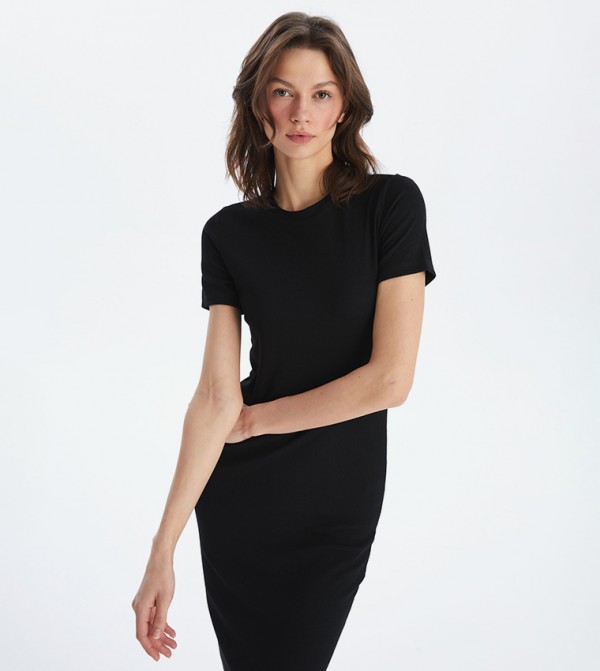 Solid Short Sleeves Dress