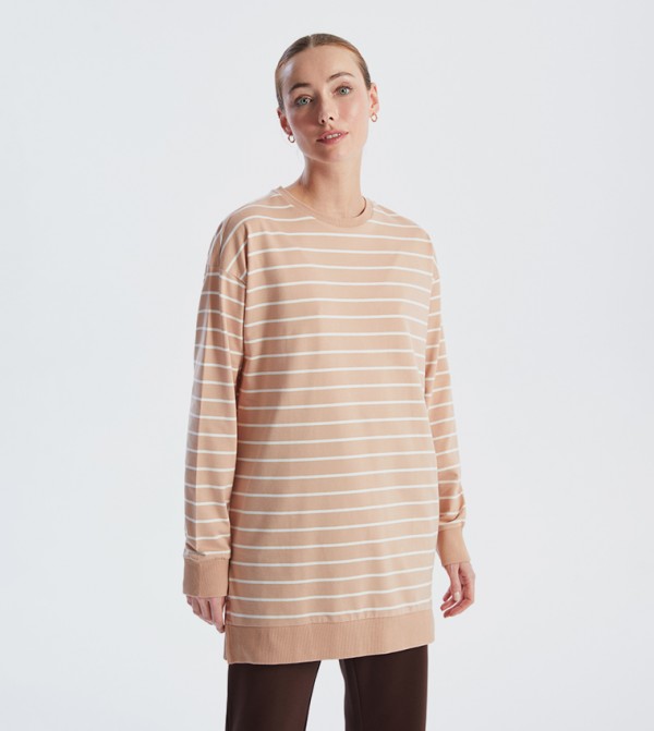 Striped Long Sleeves Oversized Tunic