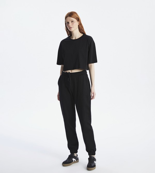 Solid Drawstring Waist Joggers