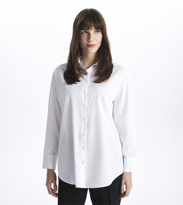 Broderie Detail Long Sleeves Oversized Shirt