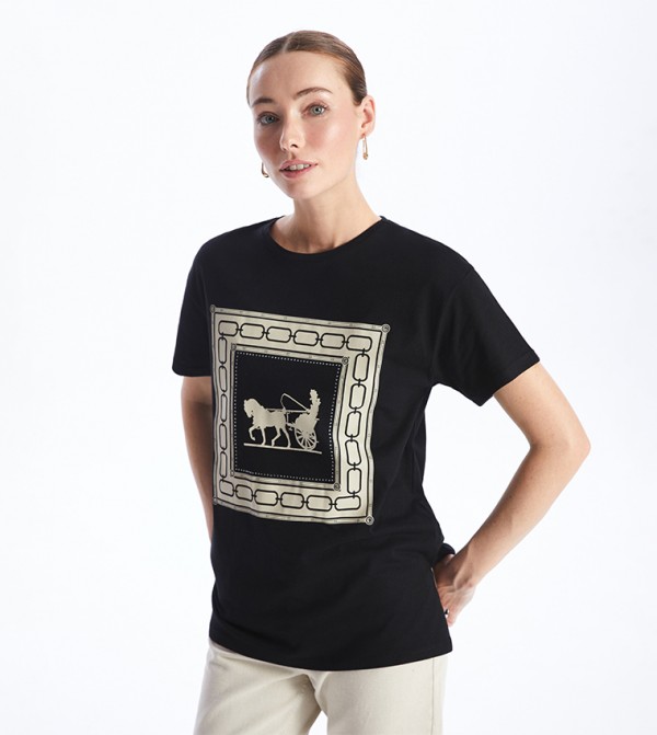 Printed Crew Neck Top