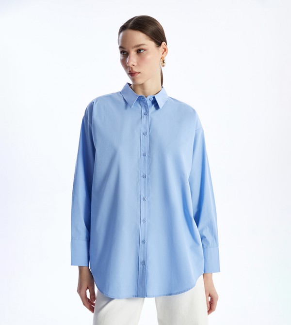 Solid Long Sleeves Poplin Shirt Tunic