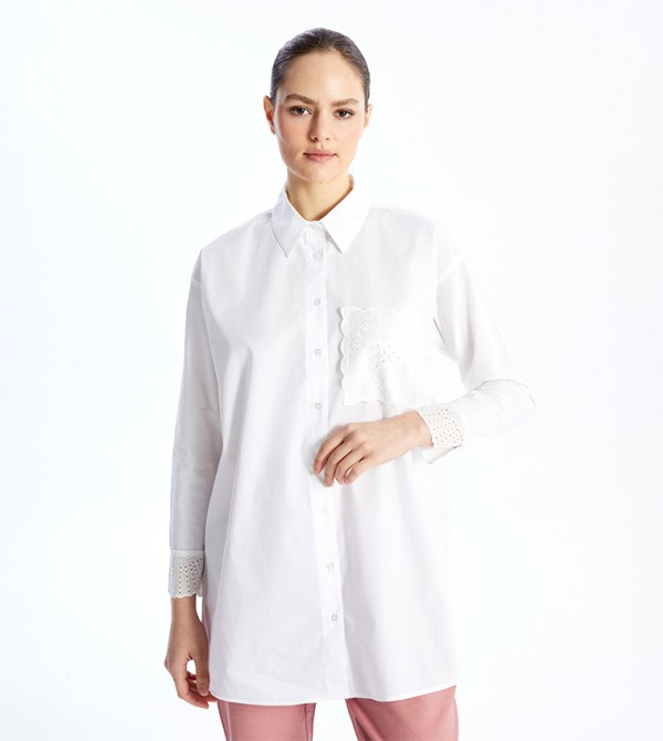 Embroidered Long Sleeves Oversized Tunic Shirt