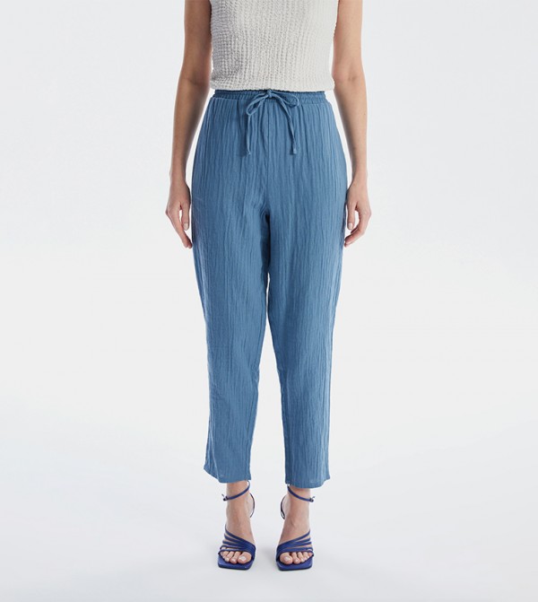 Solid Elastic Waist Carrot Fit Pants