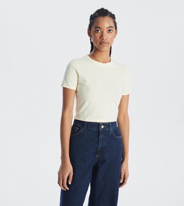 Solid Crew Neck Cropped T-Shirt