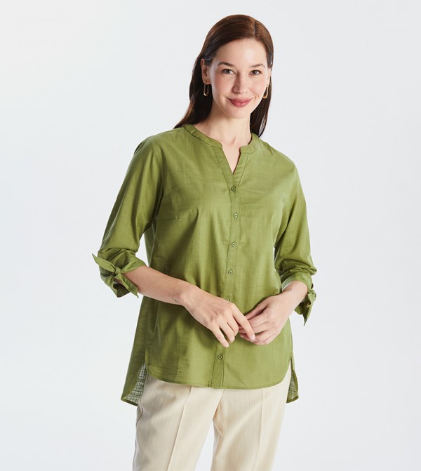 Solid Henley Neck Top