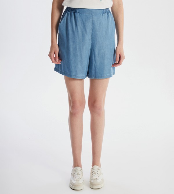 Elastic Waist Denim Shorts